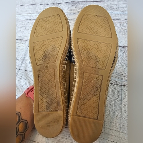 Tory Burch Size 8.5 Weston Espadrille Slip On Olive Green & Navy Blue Canvas Sho - Picture 7 of 11